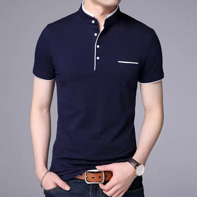 Camisa Polo Masculina. Gola Mandarim de Ajuste Finos