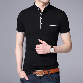 Camisa Polo Masculina. Gola Mandarim de Ajuste Finos