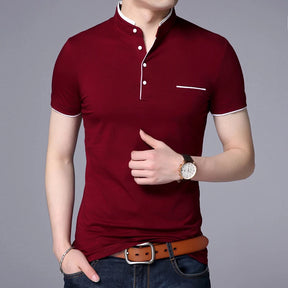 Camisa Polo Masculina. Gola Mandarim de Ajuste Finos