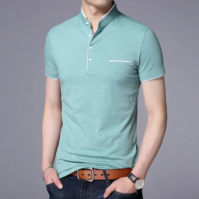 Camisa Polo Masculina. Gola Mandarim de Ajuste Finos