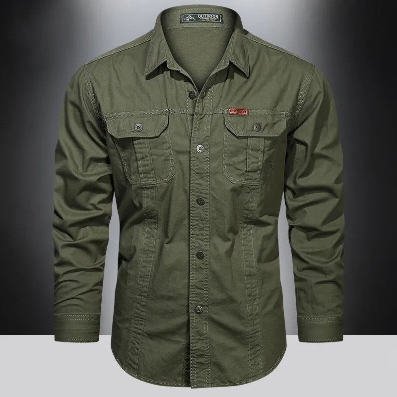 Camisa Estilo Militar de Algodão para Homens