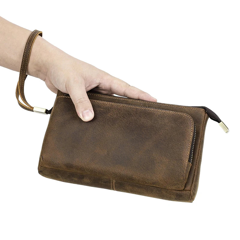 Bolsa de mão masculina de couro legítimo, para viagem