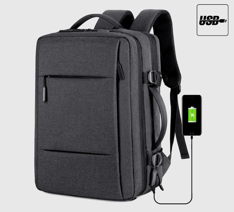 Mochila de Viagem Masculina Expansível USB à prova d água